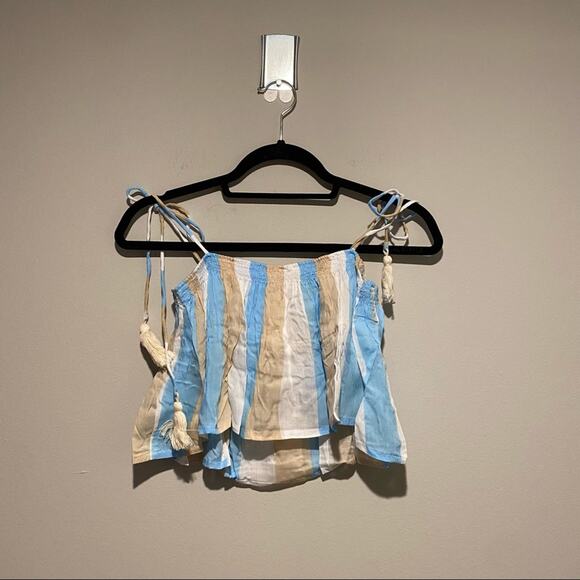 COOLCHANGE Ella Striped Cotton Tassel Oversized Crop Top - Picture 3 of 5